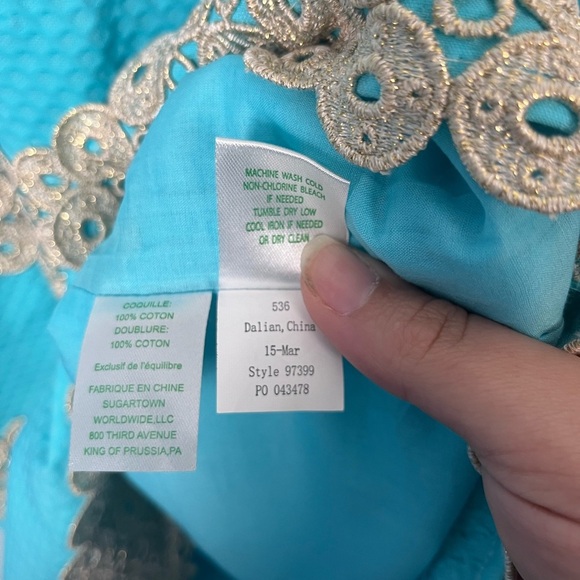 New Lilly Pulitzer Annabelle SHIFT DRESS Shorely Blue Gold Lace Stripe size 4 - Picture 6 of 6